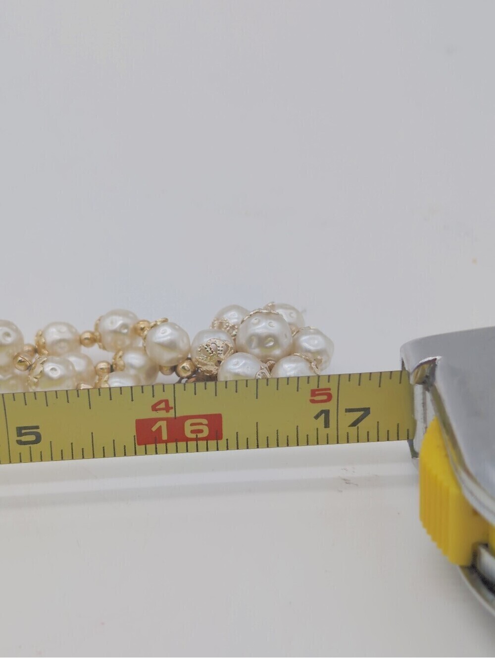 Vintage Faux Pearl Trio-Strand Necklace with Floral Clasp Japan 17" Filigree - Picture 6 of 6